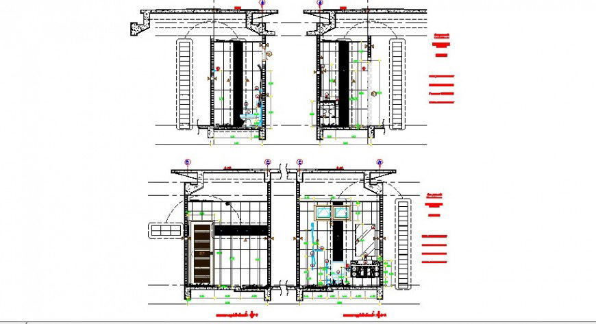 Toilet all sided section, plan and sanitary installation drawing details dwg file
