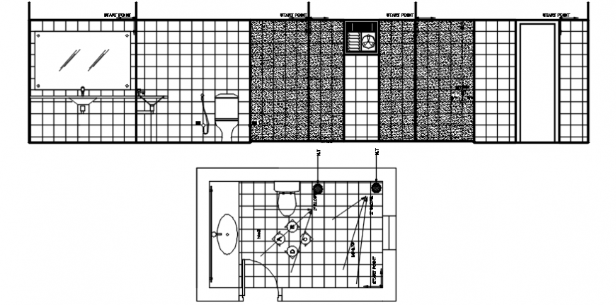 Toilet and bathroom main section, plan and installation drawing details dwg file