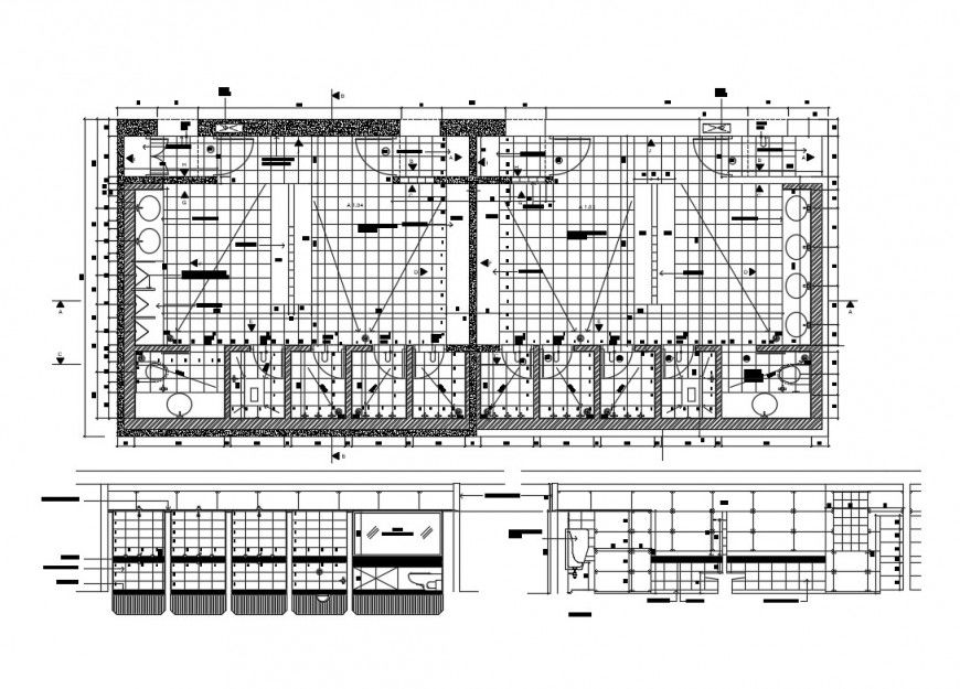 Toilet and bathroom section and installation details of sports center dwg file