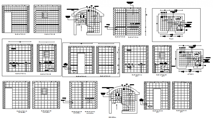 Toilet and bathroom sectional and installation details dwg file