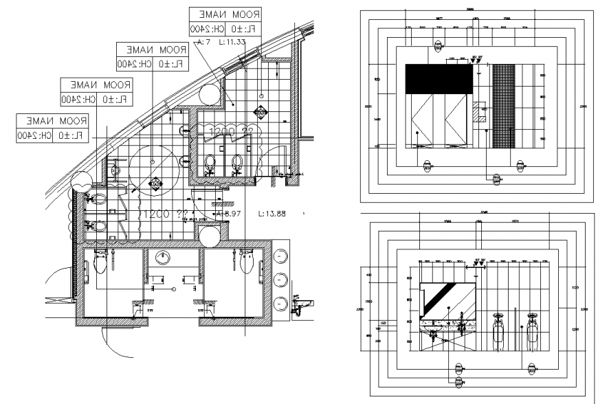 Toilet block detail layout drawing in dwg AutoCAD file.