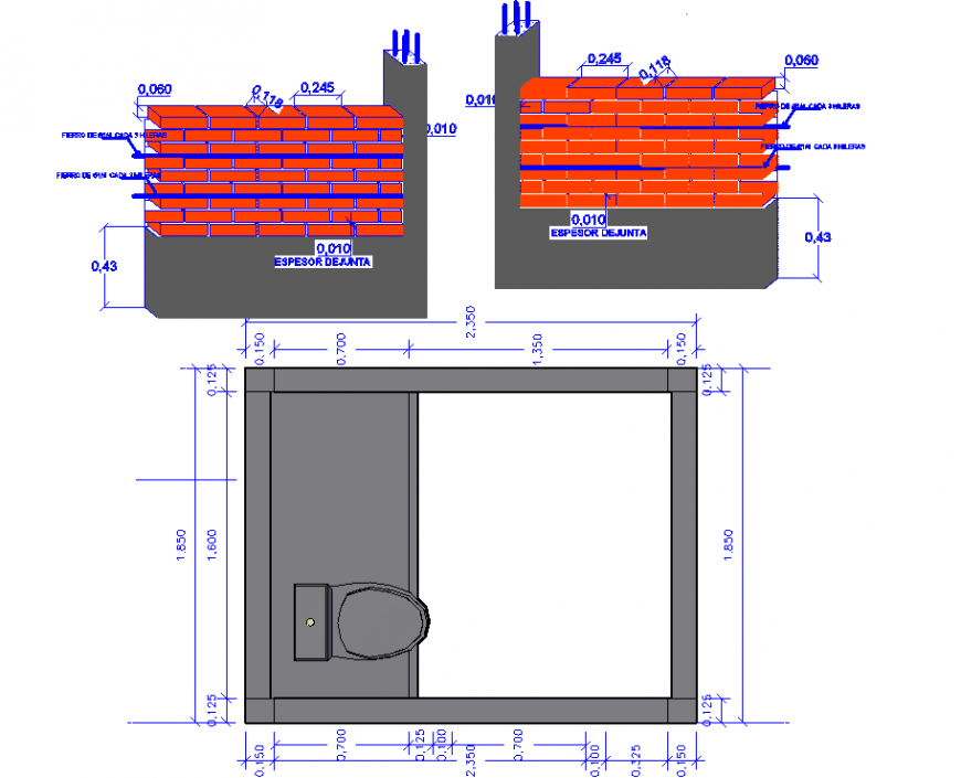 Toilet construction drawing in dwg AutoCAD file.