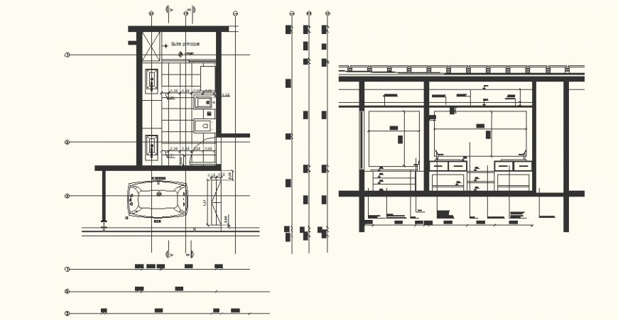 Toilet detail plan and sectional elevation drawing in dwg AutoCAD file.