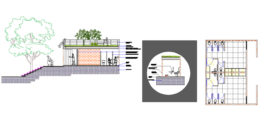 Toilet drawing with terrace garden in dwg file.