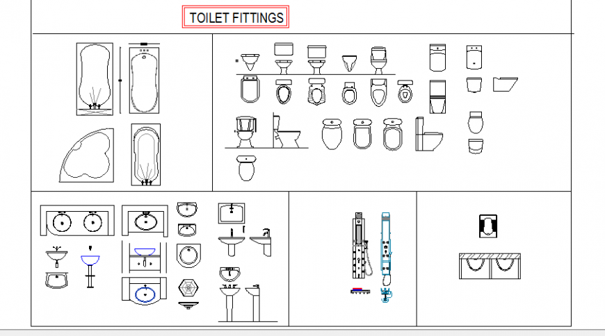 Toilet fittings multiple sanitary blocks cad drawing details dwg file