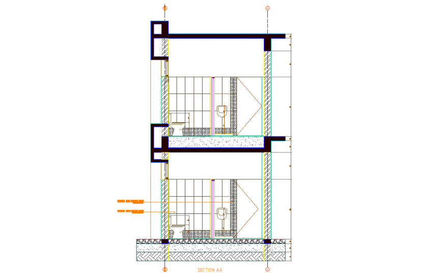 Toilet Floor Detail With Section Detail in autocad File