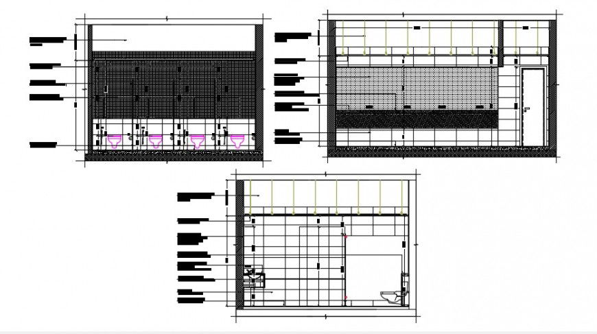 Toilet for office building all sided section and installation drawing details dwg file