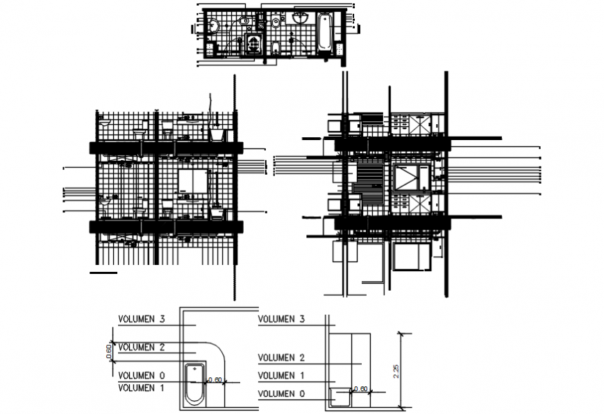 Toilet for sports center sections, plan and sanitary installation drawing details dwg file