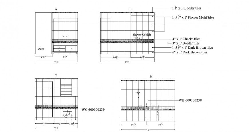Toilet interior wall cladding highlighter tile detail drawing in dwg AutoCAD file.