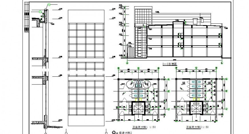Toilet of hotel building section, plan and sanitary installation details dwg file