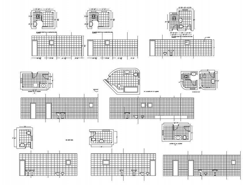 Toilet of house all sided section, plan and installation details dwg file
