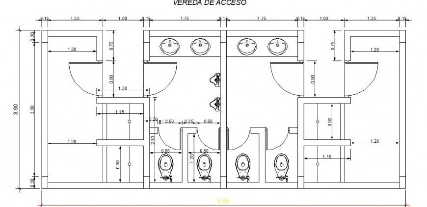 Toilet of industrial building plan and installation cad drawing details dwg file