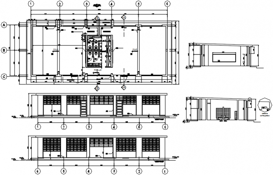 Toilet of primary school section, plan and installation details dwg file