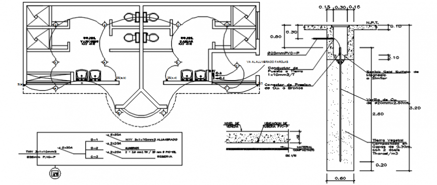 Toilet of sports center section, plan and installation drawing details dwg file