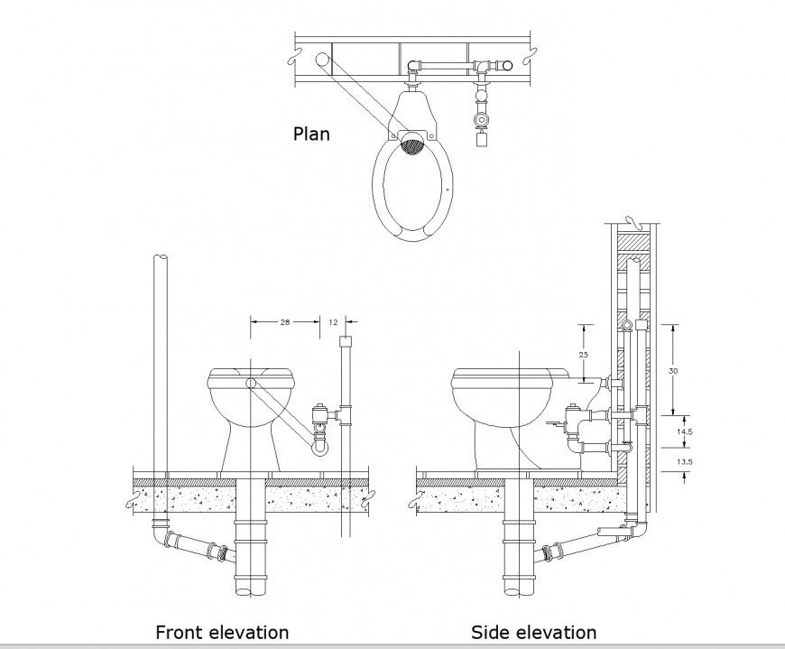 Toilet pipe connections plan layout file