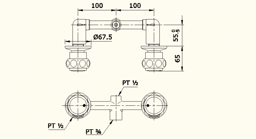 Toilet piping system detail elevation autocad file