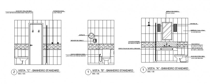 Toilet section and installation of hotel room cad drawing details dwg file