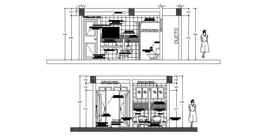 Toilet sectional elevation drawing in dwg AutoCAD file.