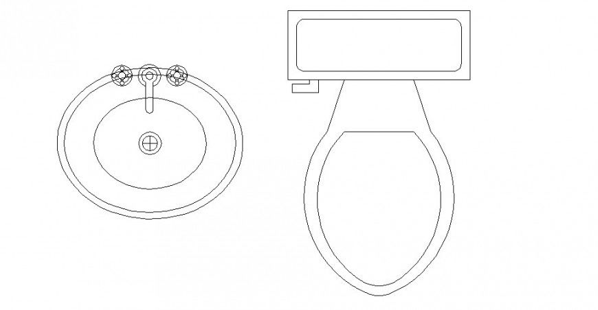 Toilet sheet and sink top view elevation block cad drawing details dwg file