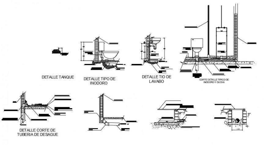 Toilet sheet installation and plumbing construction details dwg file