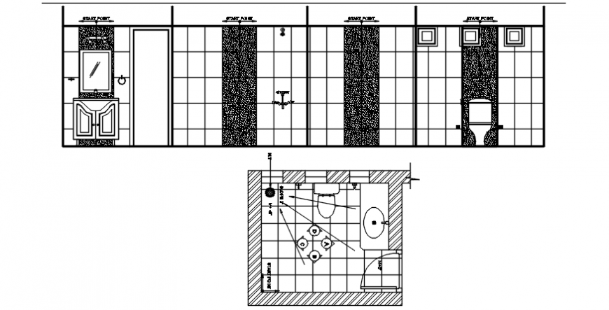 Toilet with bathroom section, plan and installation details dwg file