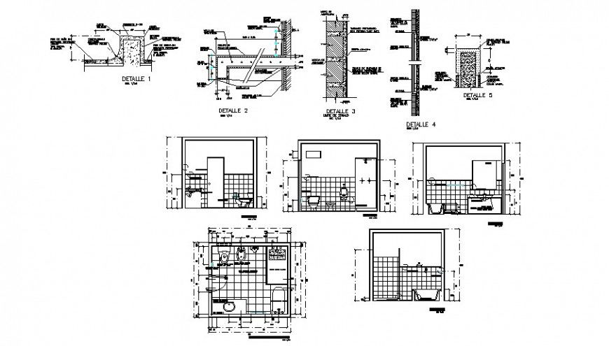Toilet with bathtub detail drawing in AutoCAD file.
