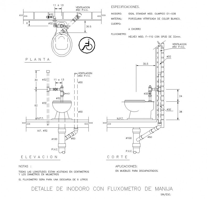 Toilet with flow meter plan dwg file