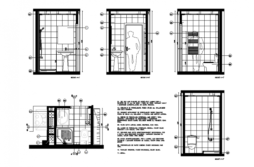 Toilets all sided sectional and installation and interior details dwg file