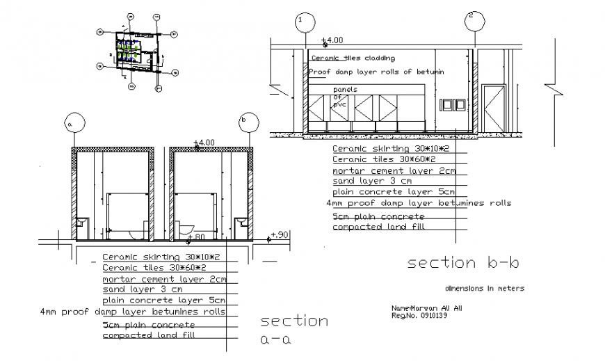 Toilets and bathroom constructive sectional details dwg file