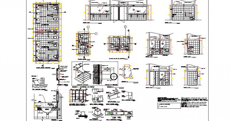 Toilets of hospitals top view plan and installation cad drawing details dwg file