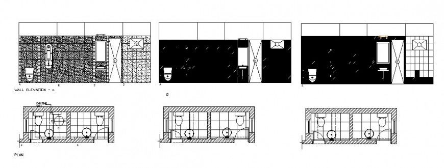 Toilets section, plan and installation drawing details for shopping dwg file