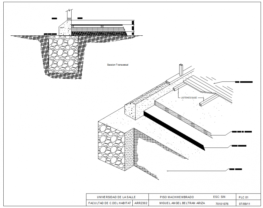 Tongue section and isometric plan dwg file