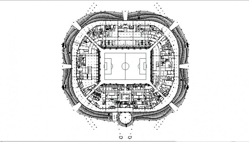 Top elevation of sports stadium layout autocad file
