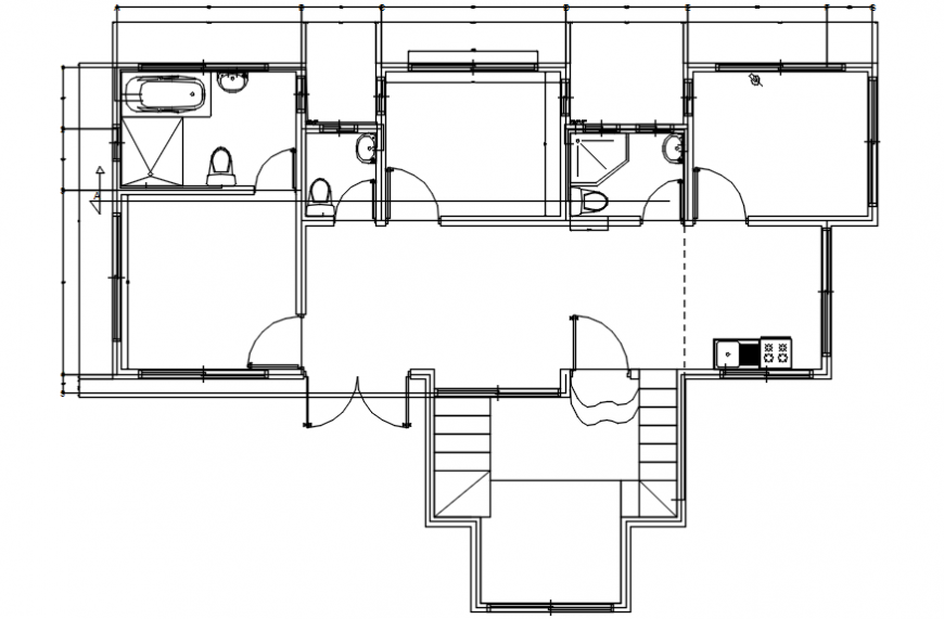 Top floor distribution plan details of cottage house dwg file