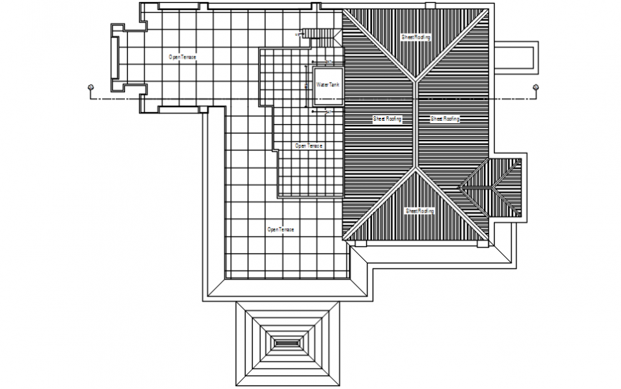 Top floor distribution plan drawing details of luxuries hotel building dwg file