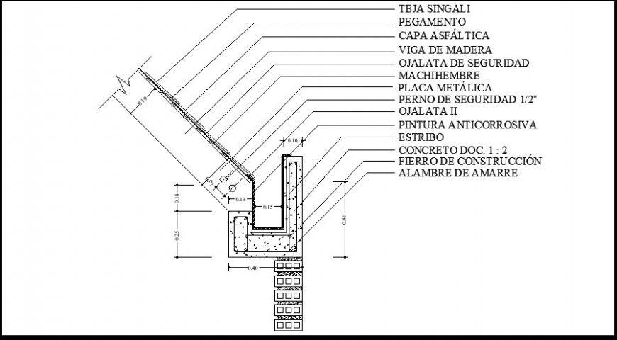 Top roof construction project dwg file