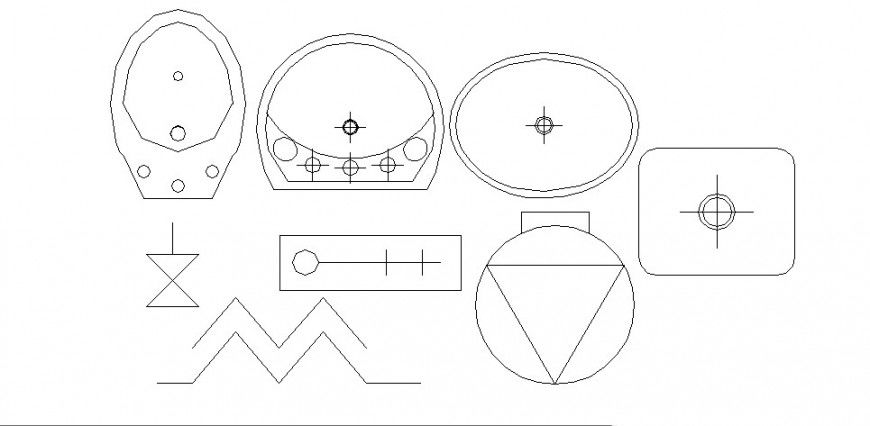 Top view 2d elevation blocks of sanitary equipment dwg file