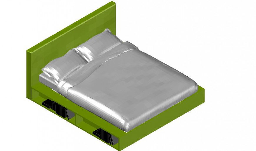 AutoCAD top view leather double bed with bookshelf detail