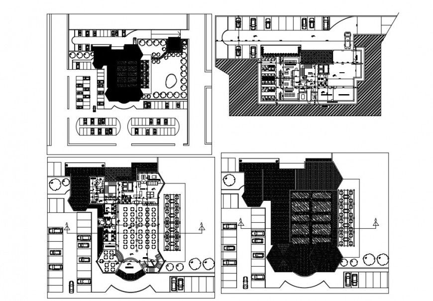 Top view and roof view detail of a Restaurant design dwg file in Autocad format
