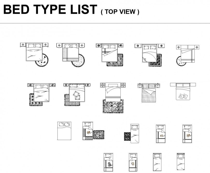 Top View Bed Type Plan Layout for AutoCAD in DWG Format