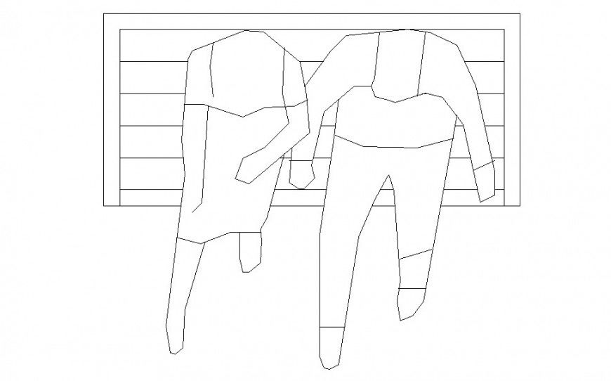 Top view bench detail with  human figure detail dwg file