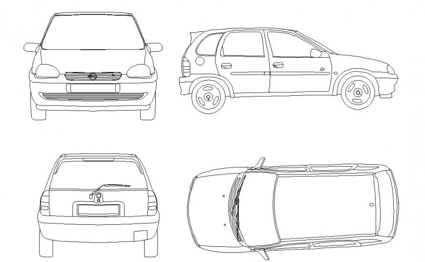Top view detail of a car dwg file