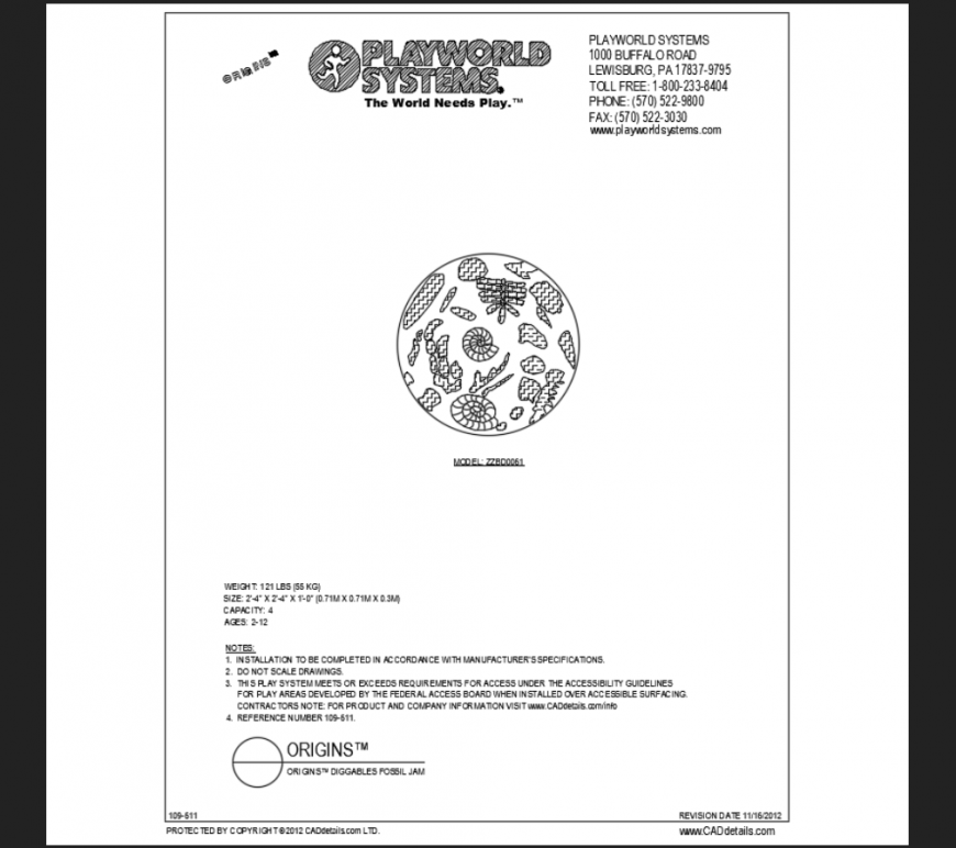 Top view diggables fossil jam play equipment details of garden dwg file
