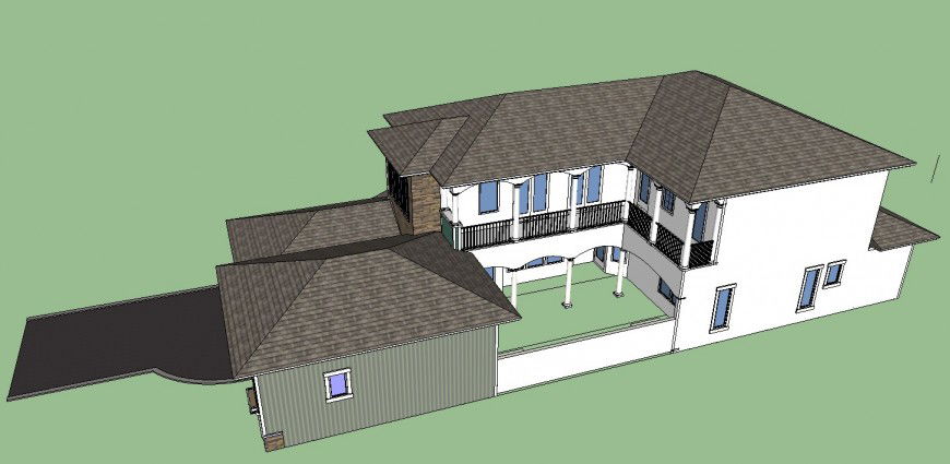 Top view elevation of a building, roof detailing 3d