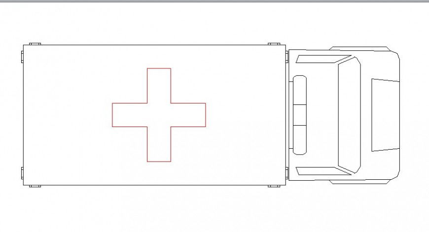 Top view elevation of ambulance cad block details dwg file