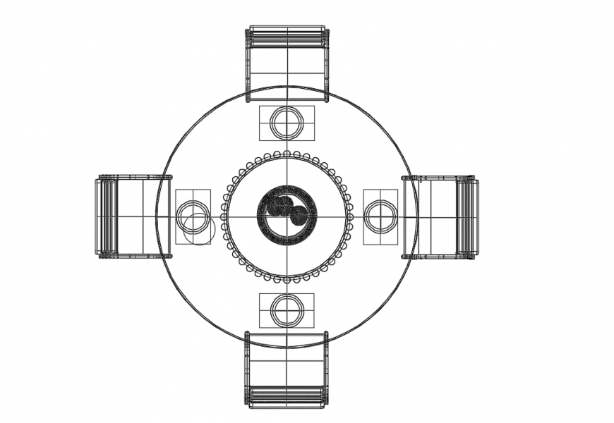 Top view furniture detail of dining table dwg file