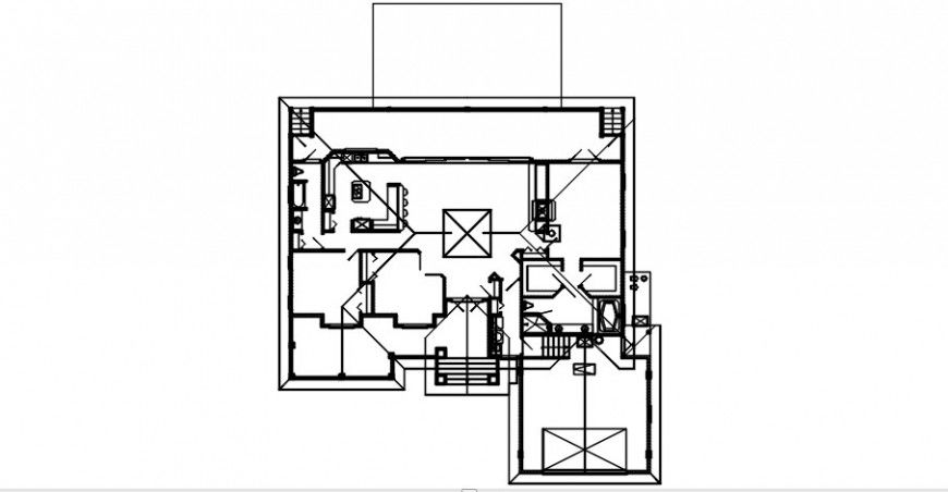 Top view furniture details in a house dwg file