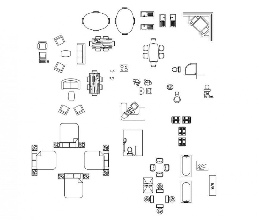 Top view interior furniture detail dwg file