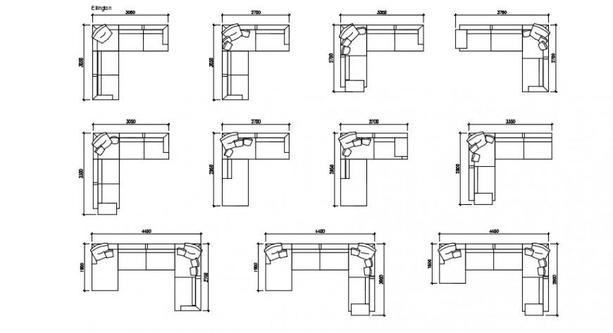 Top View L-Shape Sofa CAD Model in DWG File for Layouts
