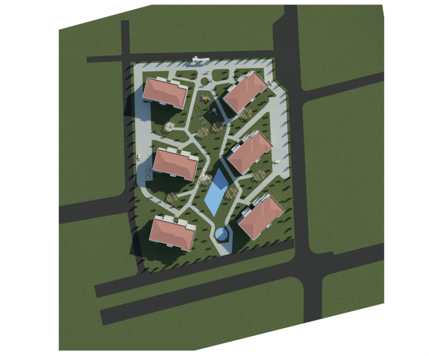 Top view landscaping structure details of colonial houses dwg file